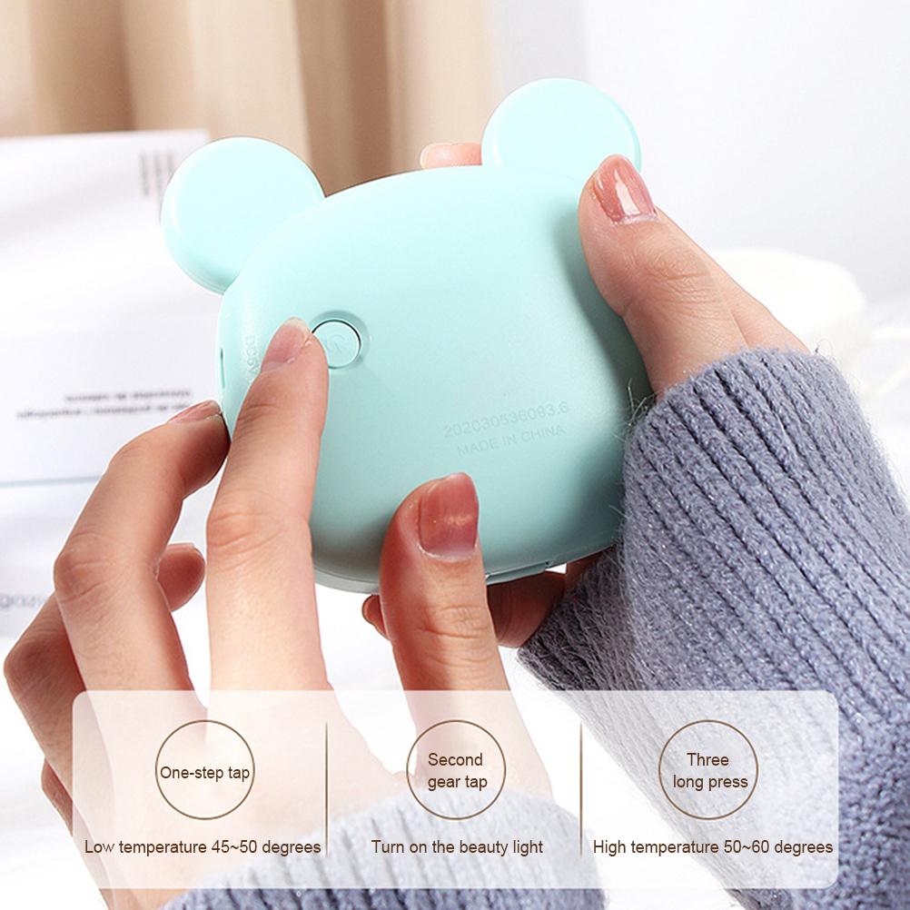 Rechargeable Hand Warmer 1000mAh Macaron Cartoon Animal USB Hand Warmer Makeup Mirror with LED Light Winter Gifts