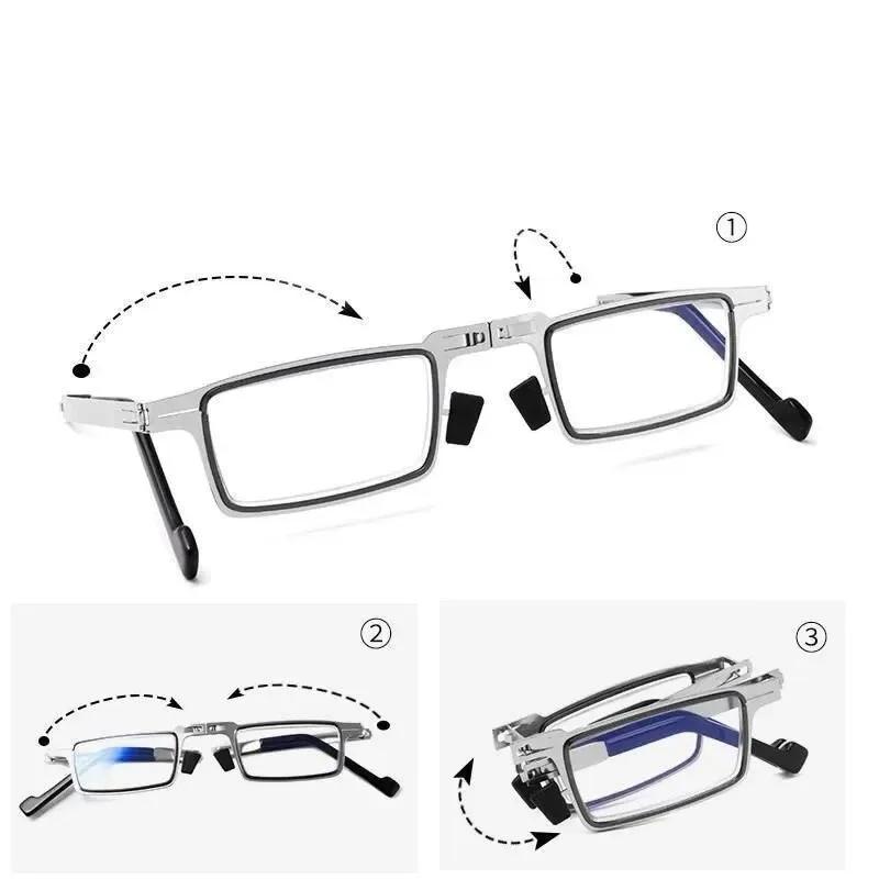 Portable Folding Reading Glasses for Men Metal Square Smart Glasses Folding Anti-blue Light Men Elder Eyeglasses Presbyopia