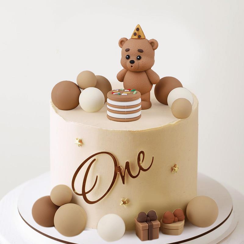 Brown Bear Cake Topper Mixed Balls Gift Boxes Cake DIY Decoration Kids Boy Girl 1st Birthday Party Favors Baby Shower Supplies