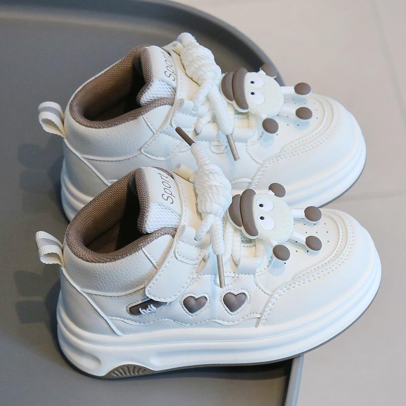Children’s Sneakers, Spring/Autumn Girls’ White Cartoon High-Top Shoes, Boys’ Casual Skate Shoes, Soft-Soled Baby Shoes