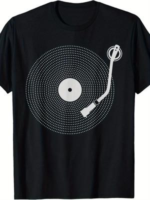 Men'S Retro Vinyl Record Graphic T-Shirt- with Music Note& Sound Wave Print
