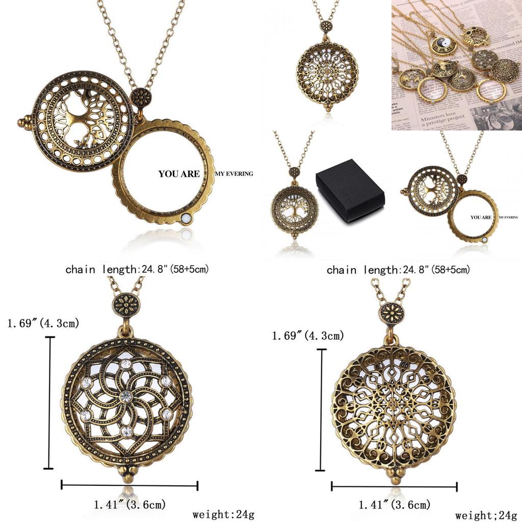 Vintage Magnifying Tree Pendant Necklace With Alloy Material For Stylish Women And Men