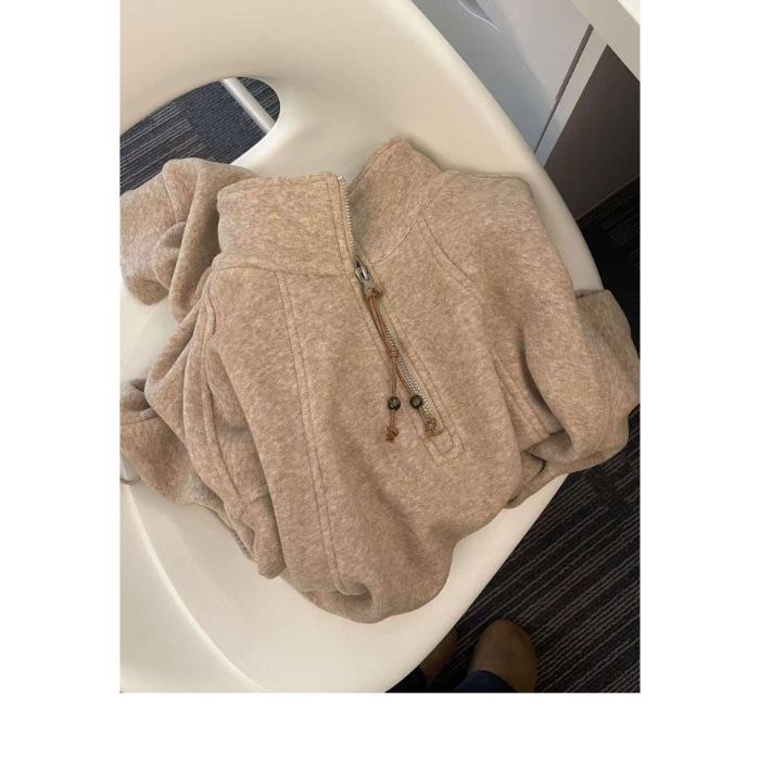 High-Quality Best-Seller Fleece-Lined Half-Zip Drawstring Sweatshirt Jacket M