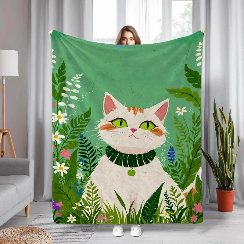 

Green flower pattern Flannel printed blanket suitable for all seasons suitable for living room office sofa and travel 75x100cm