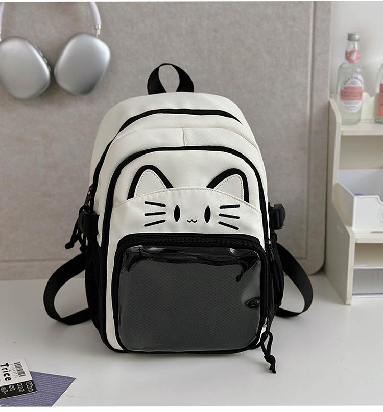 Schoolbag Japanese ins cute cat backpack pain bag transparent large-capacity schoolbag versatile casual shoulder bag