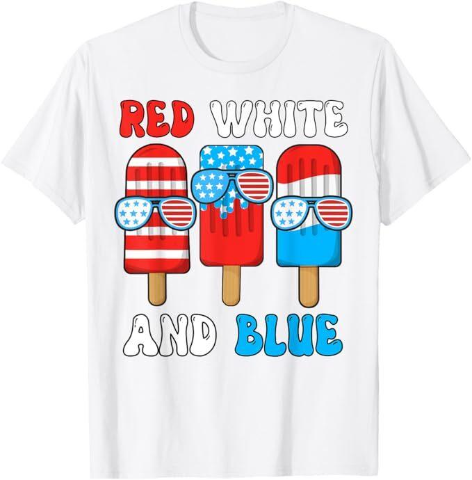 

Boy Red White Blue 4th July American Flag Popsicle Patriotic T-Shirt 2XL