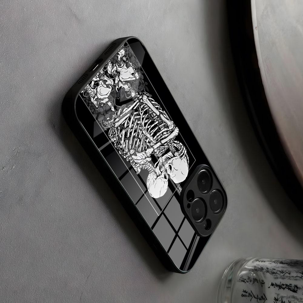 Occult Skull Black And White Phone Case Glass For IPhone17 Air 16 15 17 14 Pro Max 13 12 11 X XS XR Plus For Samsung S 25 24 23