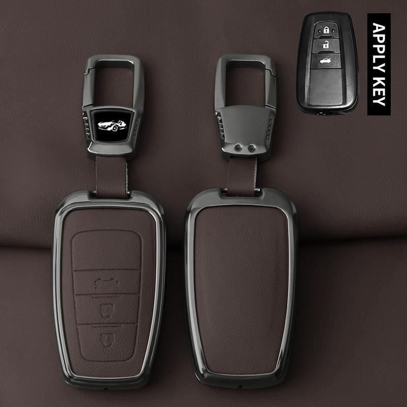 Metal Leather Car Key Case Cover For Toyota Prius Camry Corolla CHR C-HR RAV4 Land Cruiser Prado Protected Shell Keychain Fob