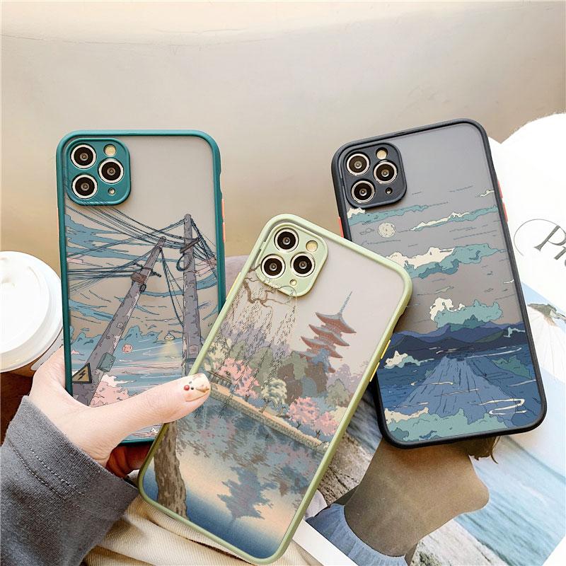 Japanese Anime Scene Landscape Phone Case for iPhone X XR XS 12 13 14 11 15 Pro Max Mini 8 7 Plus Cartoon Scenery Covers Fundas