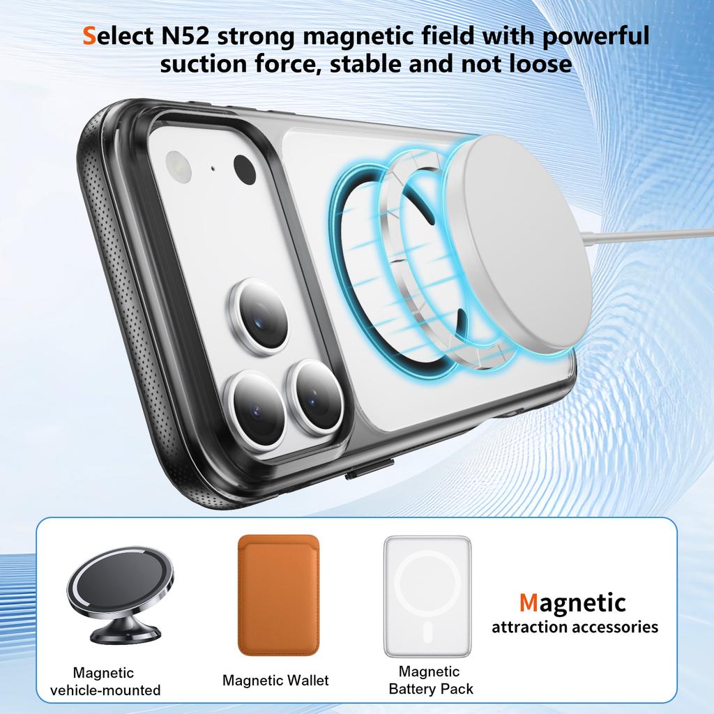 Crystal Clear Magnetic Phone Case With Anti Slip Texture Raised Camera Protection Compatible With iPhone 12 To 17 Pro Max Wireless Charging Support