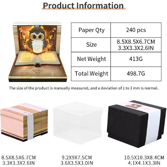 Time Piece Calendar 2026 with Lights, 3D Calendar 2026, DIY Tear-Away 3D Artsy Pads, 3D Memo Pad Paper Carving Art for Desktop Decor