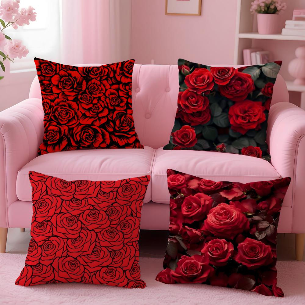 Beautiful and elegant art Red Rose Cushion Cover Pillow Case Soft Friendly Fabric  Concealed Zipper