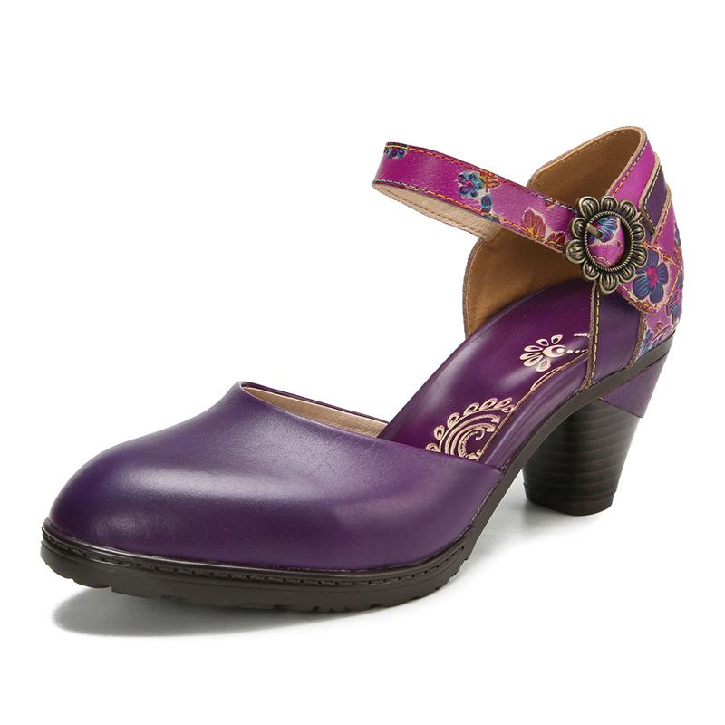 

Женская обувь Johnature, сандалии из натуральной кожи, модные и элегантные туфли на высоком каблуке с тиснением в стиле ретро, ​​расписанные вручную 38