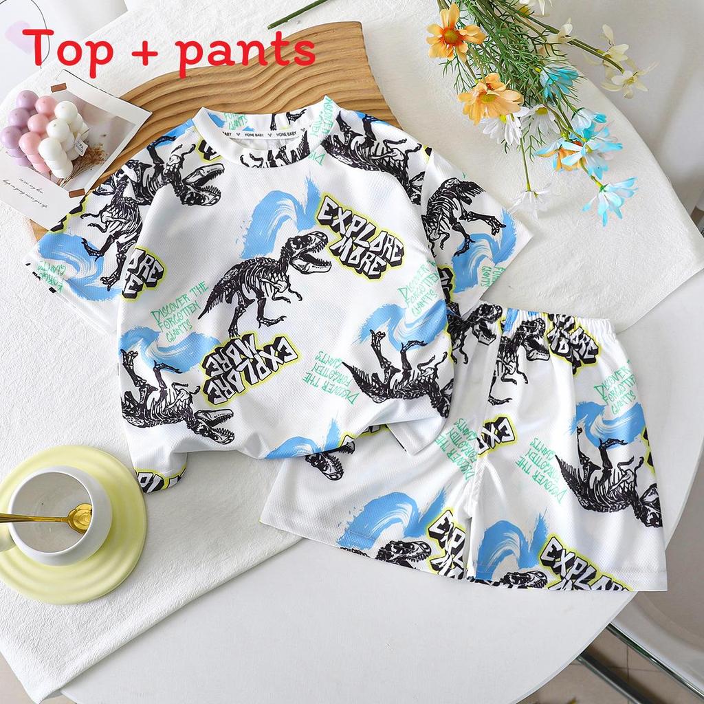 Cartoon Dinosaurier Sommer Jungen Kleinkind Zweiteiliges Set Mit Kurzarm Oberteil Und Shorts