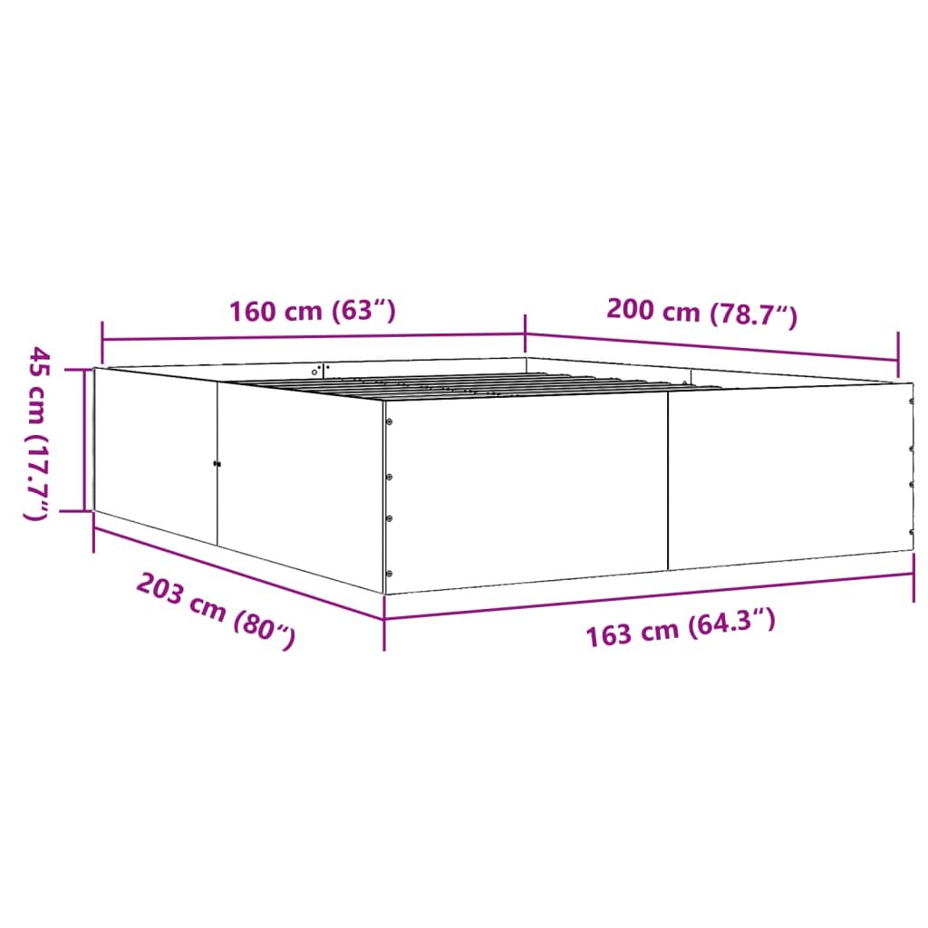 Bed Frame Gray Sonoma 160x200 cm Particleboard