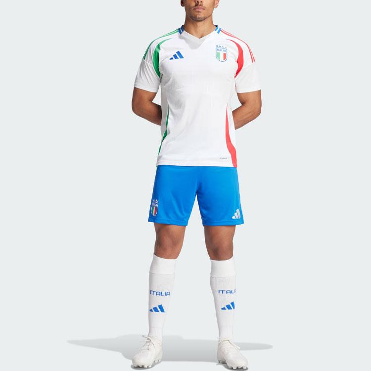 Adidas Italy 24 Away Shorts Logo Print Color Block Elastic Waist Straight Leg Football Pants Fan Edition Men Shorts Blue IQ0486