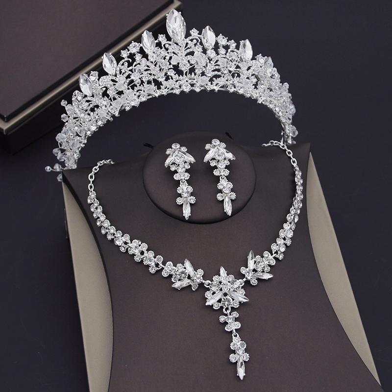 Luxuriöse handgefertigte Kristallperlen-Diademe, Brautschmuck-Sets für Frauen, Brautkrone, Hochzeitskleid, Halskette, Ohrringe, Kronen-Sets