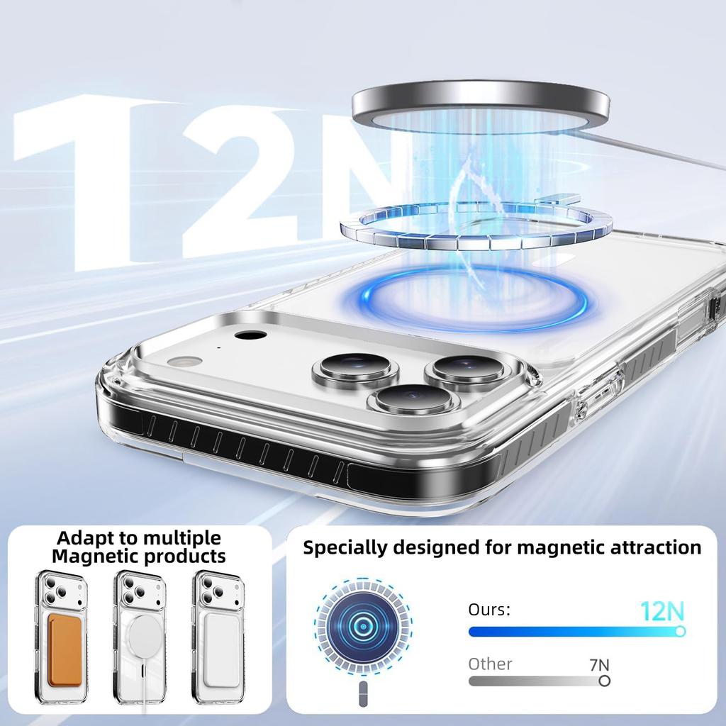 Crystal Clear Magnetic Case With Airbag Shockproof 3D Color Strip For iPhone 12 13 14 15 16 17 Pro Max Wireless Charging