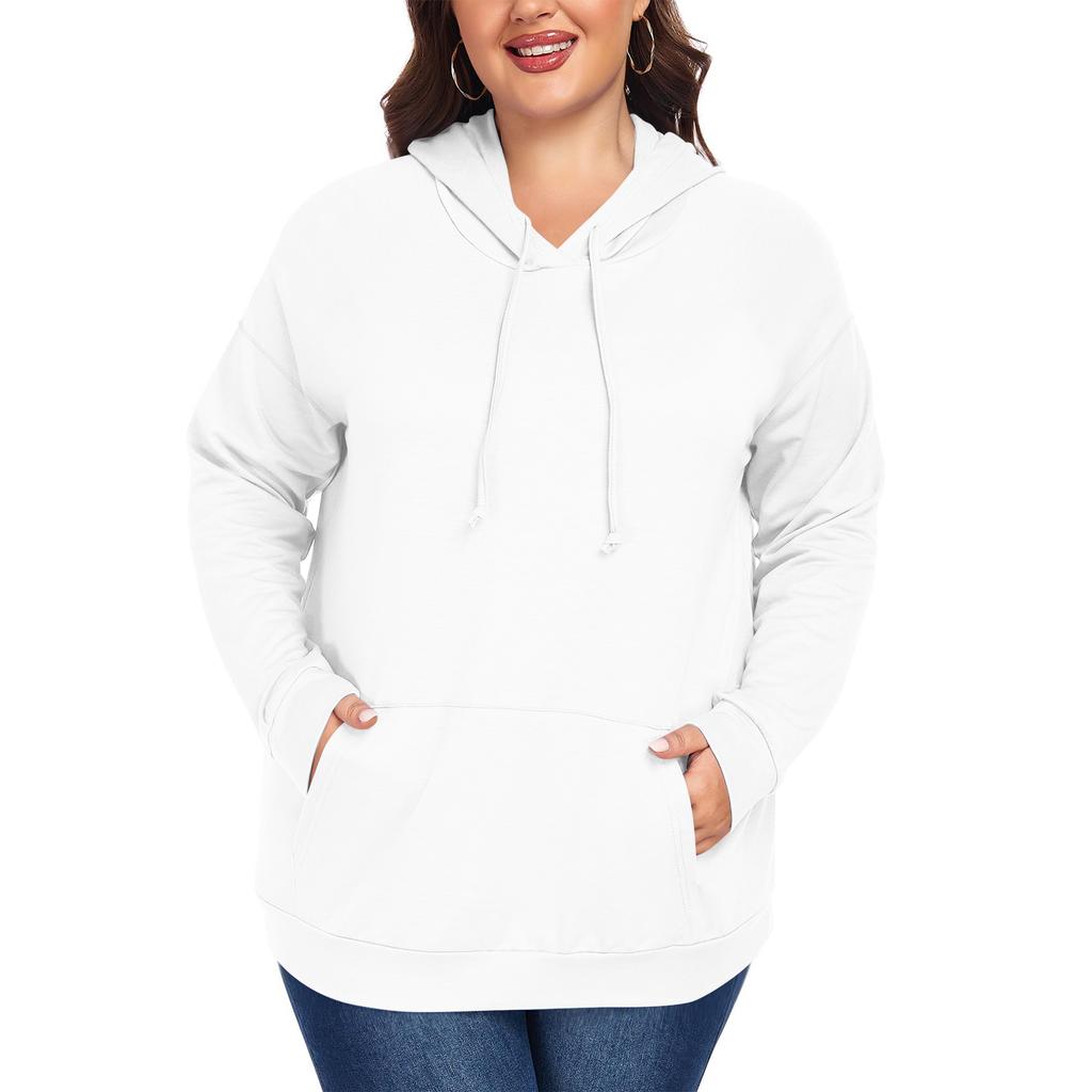 Women's  Casual Large Sized Long Sleeved Hooded Solid Color Sweatshirt