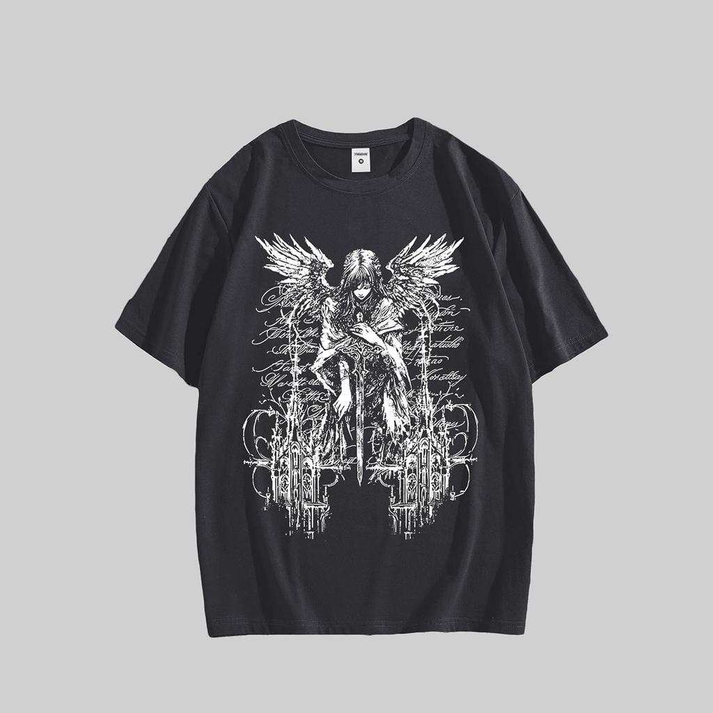 Gothic Graphic Street Y2k Oversized Men Women Cotton Loose Short Sleeve Tee Shirt Vintage Streetwear Harajuku Female Male Clothing