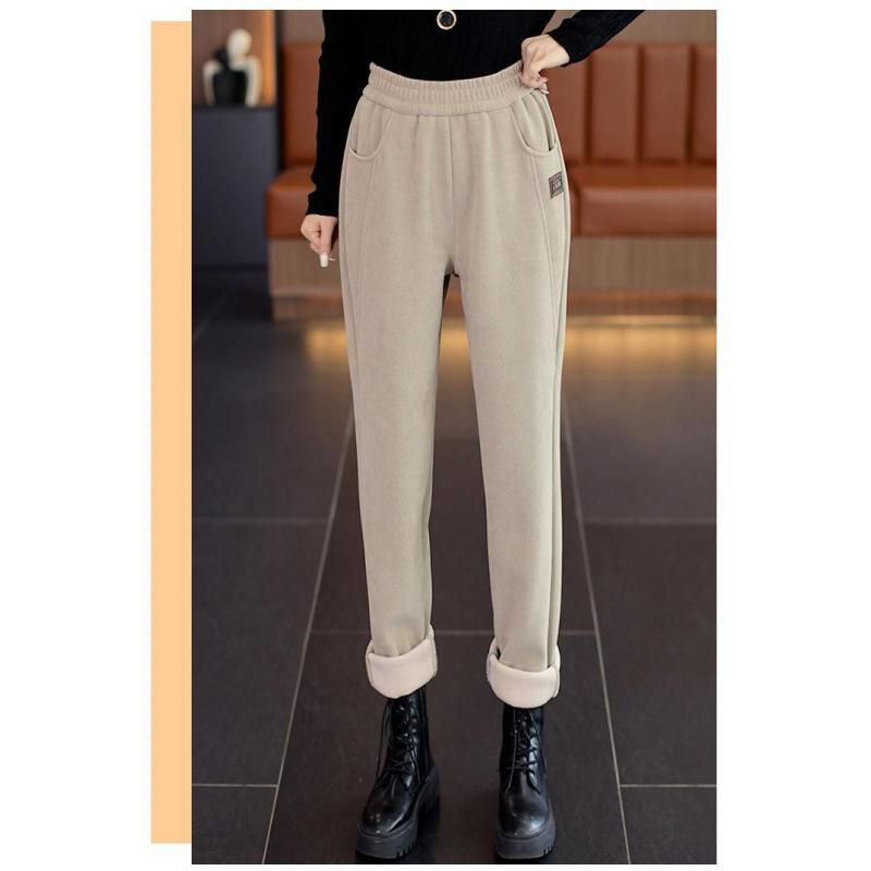 Autumn and Winter Fleece and Thickened Casual Pants, Slimming and Fashionable High-waisted Warm Long Pants, Loose Skinny Pants
