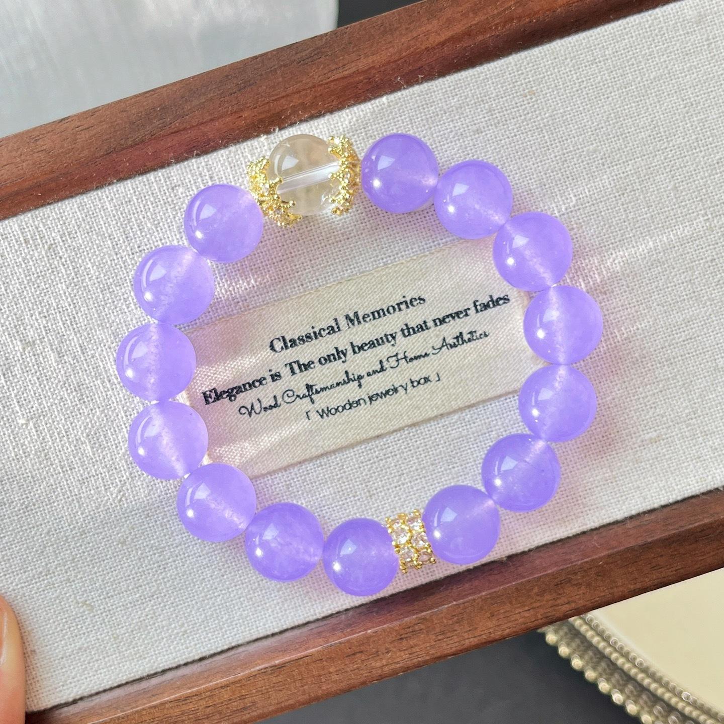 12Mm Large Granular Purple Quartzite Natural White Crystal Design Bracelet Bracelet
