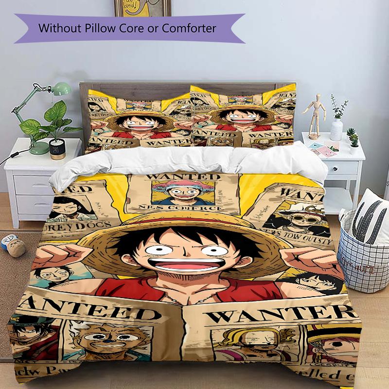One Piece Abenteuer Druck 3-teiliges Bettwäsche-Set Bettbezug mit 2 Kissenbezügen Heim-Geburtstagsgeschenk