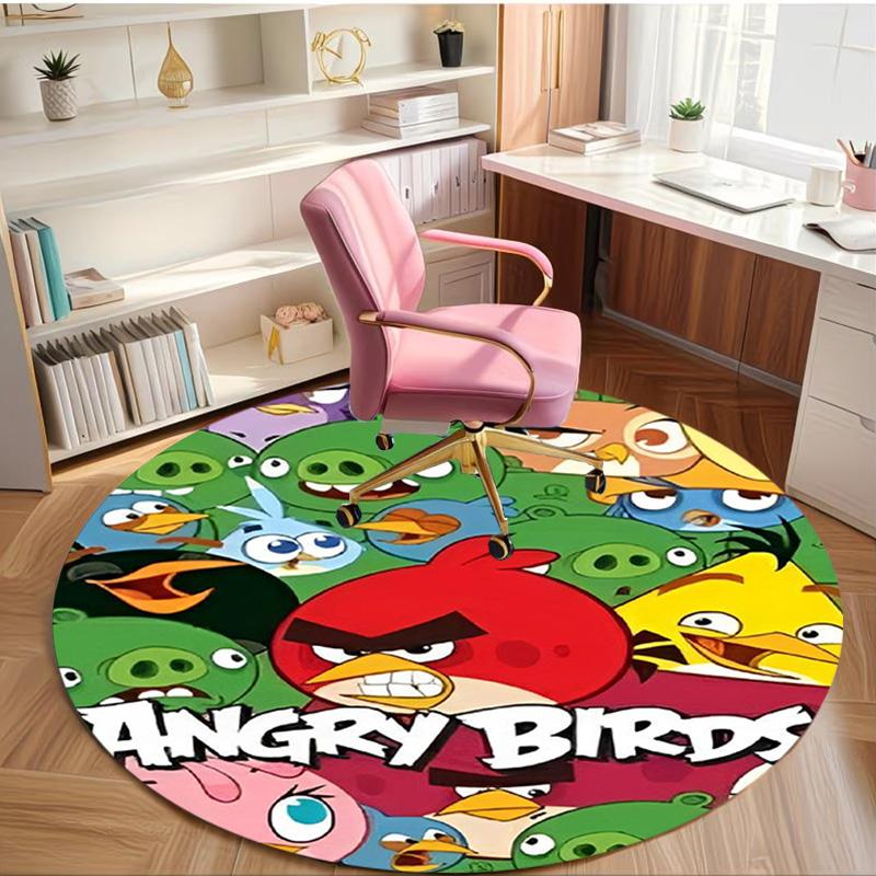 Angry Birds Print Round Rug, Washable Floor Carpet, For Entryway Dorm Laundry Room Office Study, Home Decor Birthday Christmas Gift
