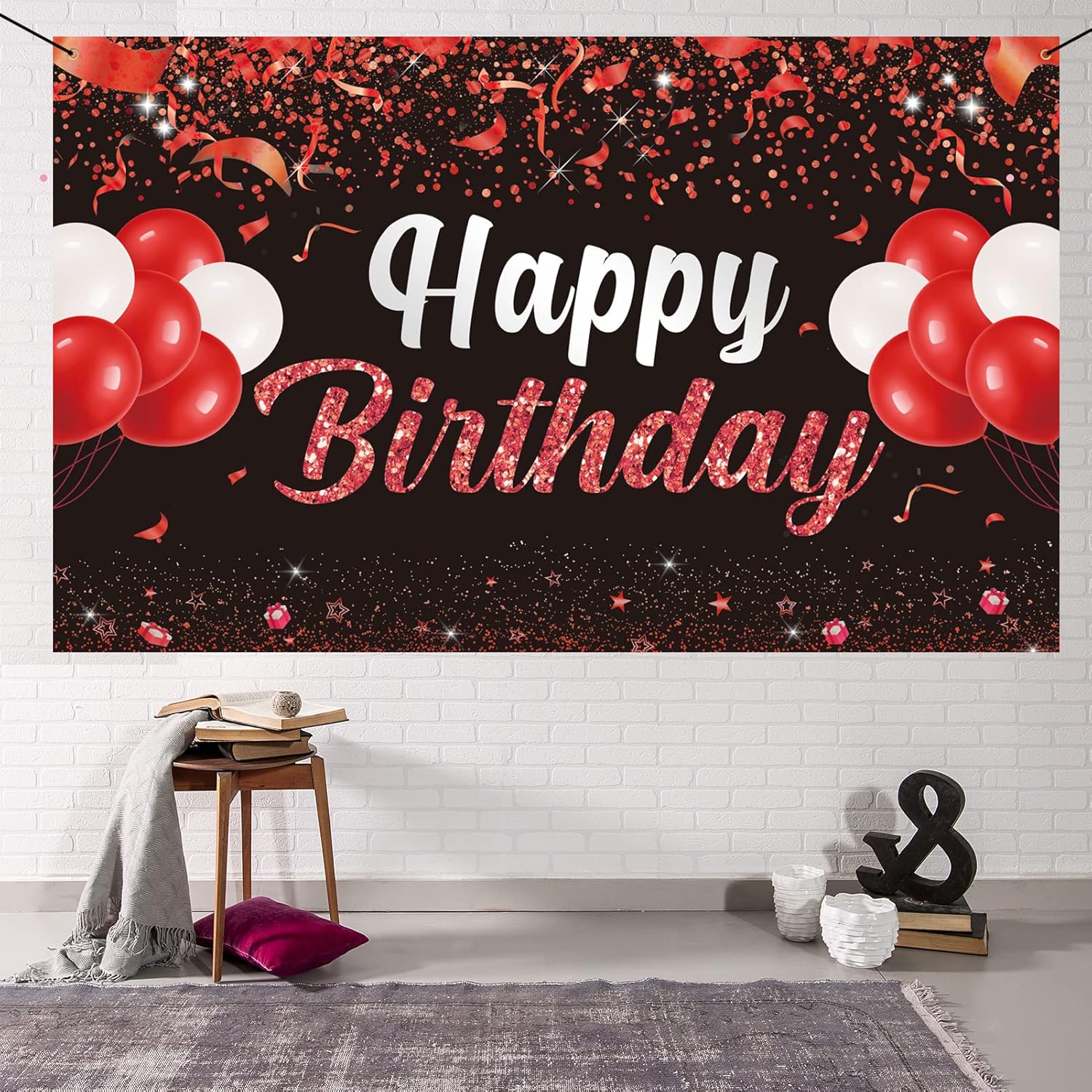 Trgowaul Happy Birthday Banner Backdrop - Red Black Birthday Party Decorations, Birthday Party Supplies Kids Men Women, Bday Gifts Sign Photo Booth