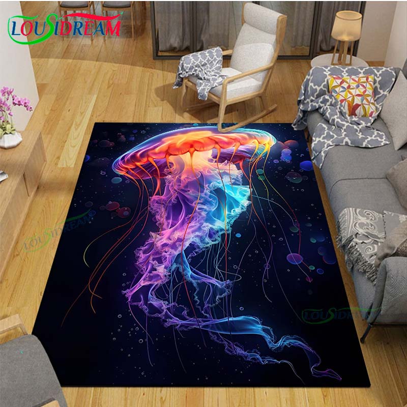 Marine Fish, Sea Turtles, Jellyfish Printed Carpet Outdoor Area Rug Non -slip Carpet Bedroom Decor Carpet for Living Room Gift