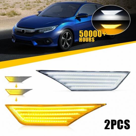 2PCS Front Bumper Reflector Side Marker Light Assembly For 2016-2021 Honda Civic