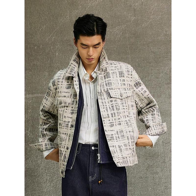 GXG Men's Grey Jacquard Denim Jacket
