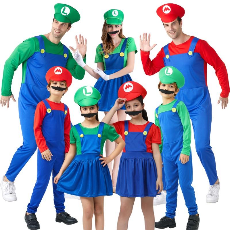 Halloween Cosplay Costume Mario Parent-Child Suit Prom Show Costume Mario Kids Costume