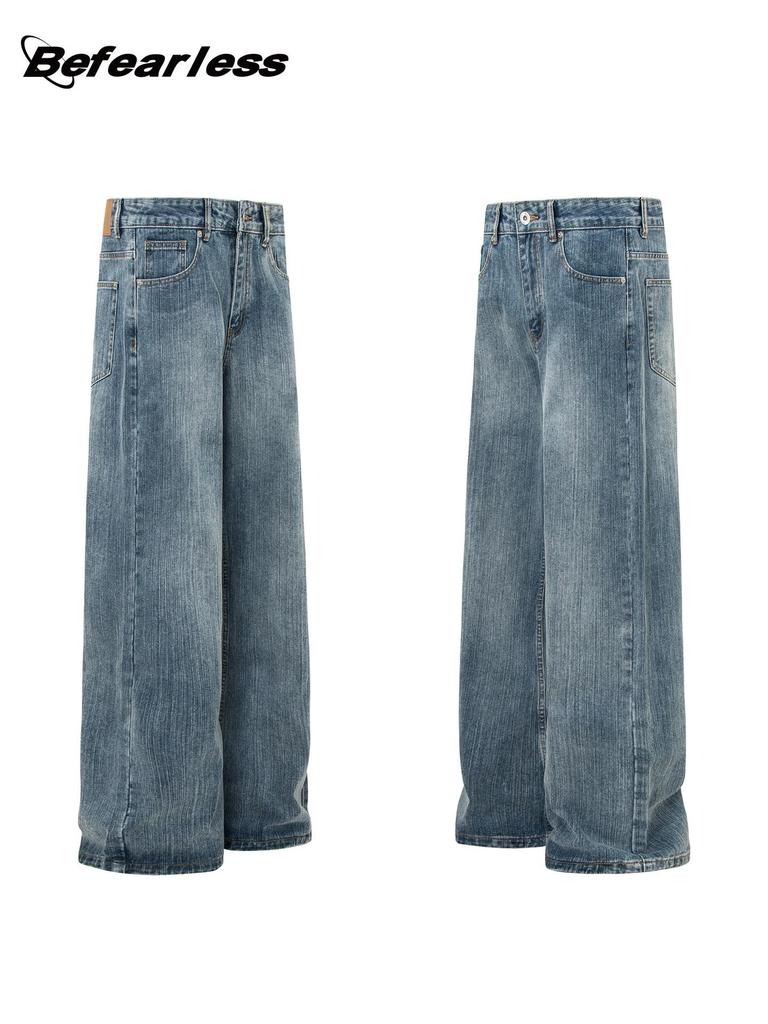 Unisex Retro Bootcut Jeans: 15.5oz Washed Heavyweight, Loose Fit Casual Pants