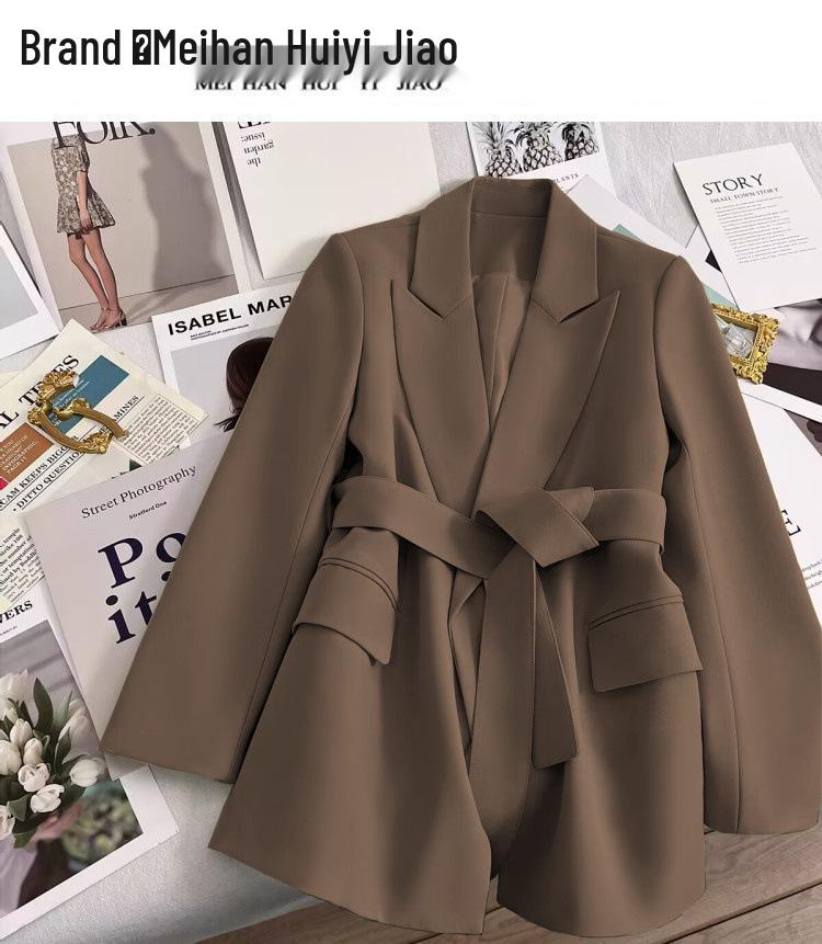 Women's Black Tie-Waist Slimming Suit Jacket - 2025 Spring/Autumn Korean Style Fashion.