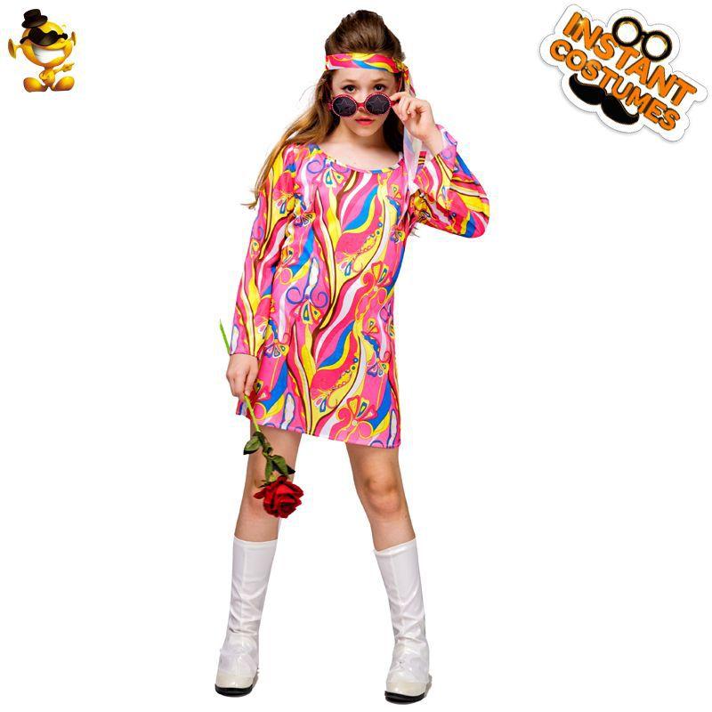 Little girls vintage hippie costumes, girls disco stage show costumes cosplay