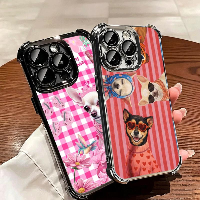 Chihuahua Puppy Teacup Dog Plating Phone Case For Iphone 16 17 Pro Max Air 16E 14 15 Plus 12 13 Mini Anti-Fall Airabag Cover