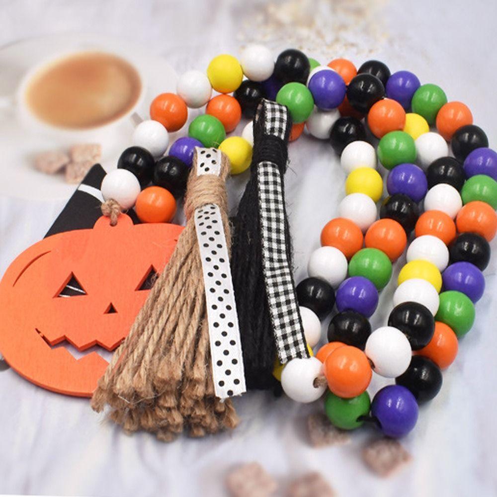 Pumpkin Black Cat Halloween Wooden Bead Garland Halloween Bead String  Bracelet Making Accessory