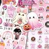 Pink Halloween Children's Creative PVC Stickers for DIY - 50 Sheets for Greeting Cards, Notebooks, Phone Cases, and Stationery.