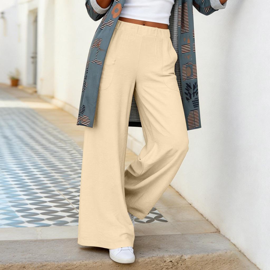 Women's Fashionable Loose Elastic Waist Wide-leg Trousers