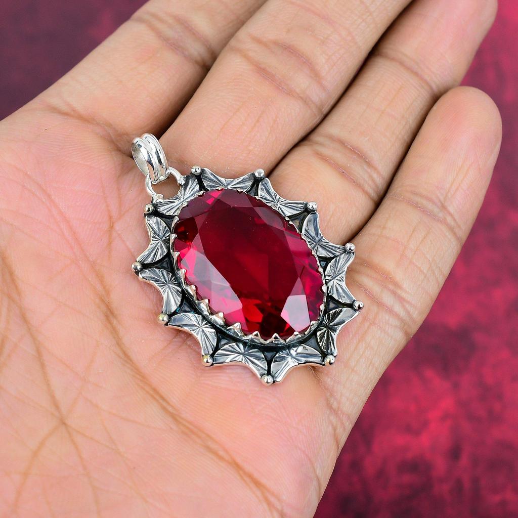 Rubelit 925 Solid Sterling Silver Hänge, Handgjort Ädelstenshänge Smycken, Gåvor Till Hustru Helt Nytt Hänge