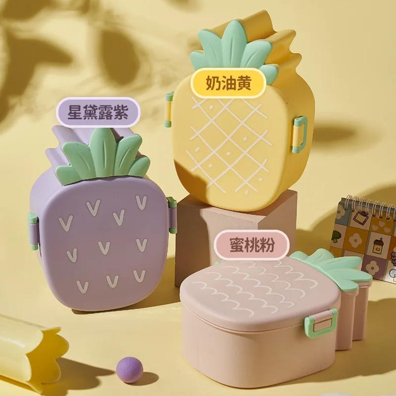 Lunch Box For Kids Cute Pineapple Shape Bento Box with Fork Spoon Snack Dessert Container Microwavable Food Case Portable Office