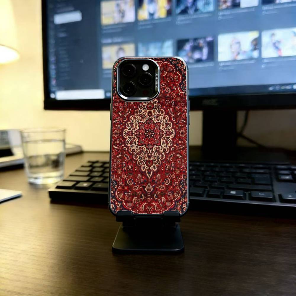 Persian Carpet Floral Pattern Arab Phone Case For iPhone 17,16,15,14,13,12,11 Plus,Pro Max,XS,Colored Silver Plated Inside Cover