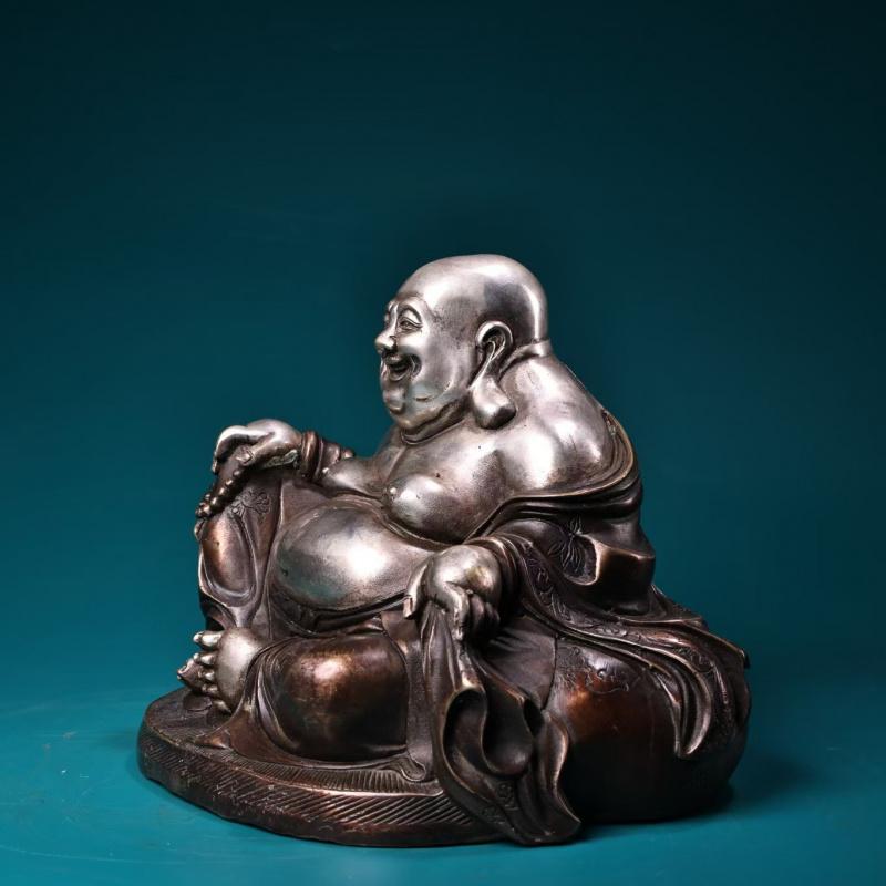 Antique Copperware Collection White Copper Maitreya Ornament Home Decoration Craft Big Belly Bag Buddha Opening Gi