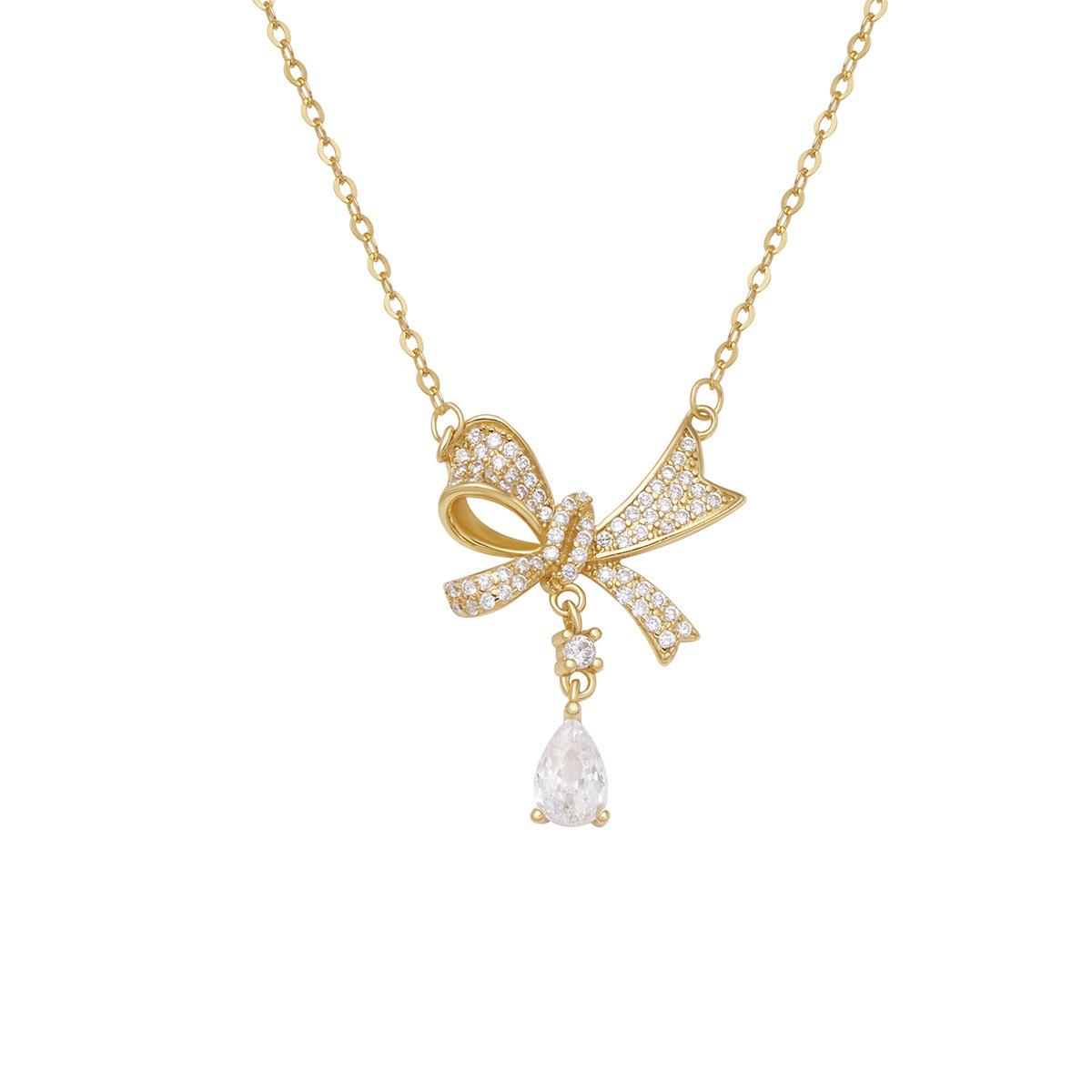 

Ожерелье для девочки из стерлингового серебра S925, модное, легкое, роскошное, с бахромой и бантом, для пожилых людей, полностью циркониевый дизайн 925 Silver