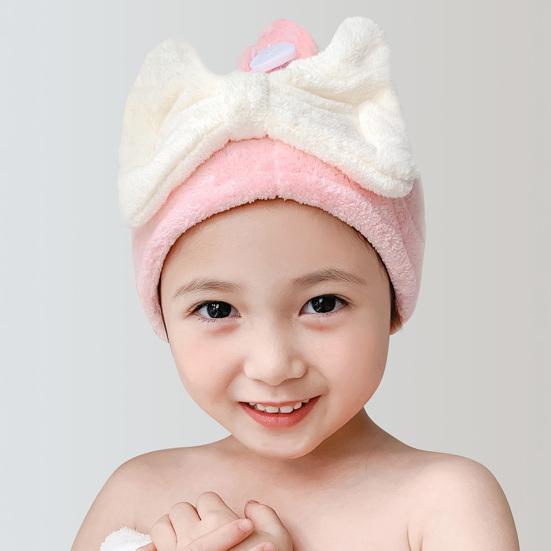 Kids Hair Drying Cap Super Absorbent Quick Dry Hair Towel Wrap with Button Cute Bow Anti-Frizz Turban for Girls Long Hair