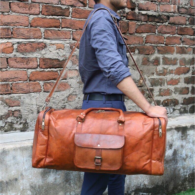 Personalized Leather Duffle Bag Travel Carry-on Luggage Overnight Gym Weekender Bag Unique Groomsmen Gift Oversized Duffel Bag