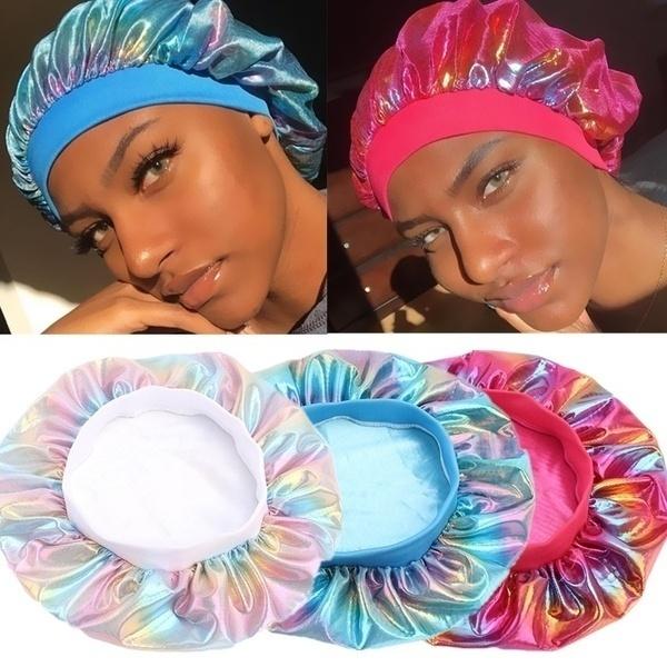 Women Laser High Elasticity Wide Side Sleeping Cap Perm Hat Chemotherapy Cap Bath Caps Shower Hat
