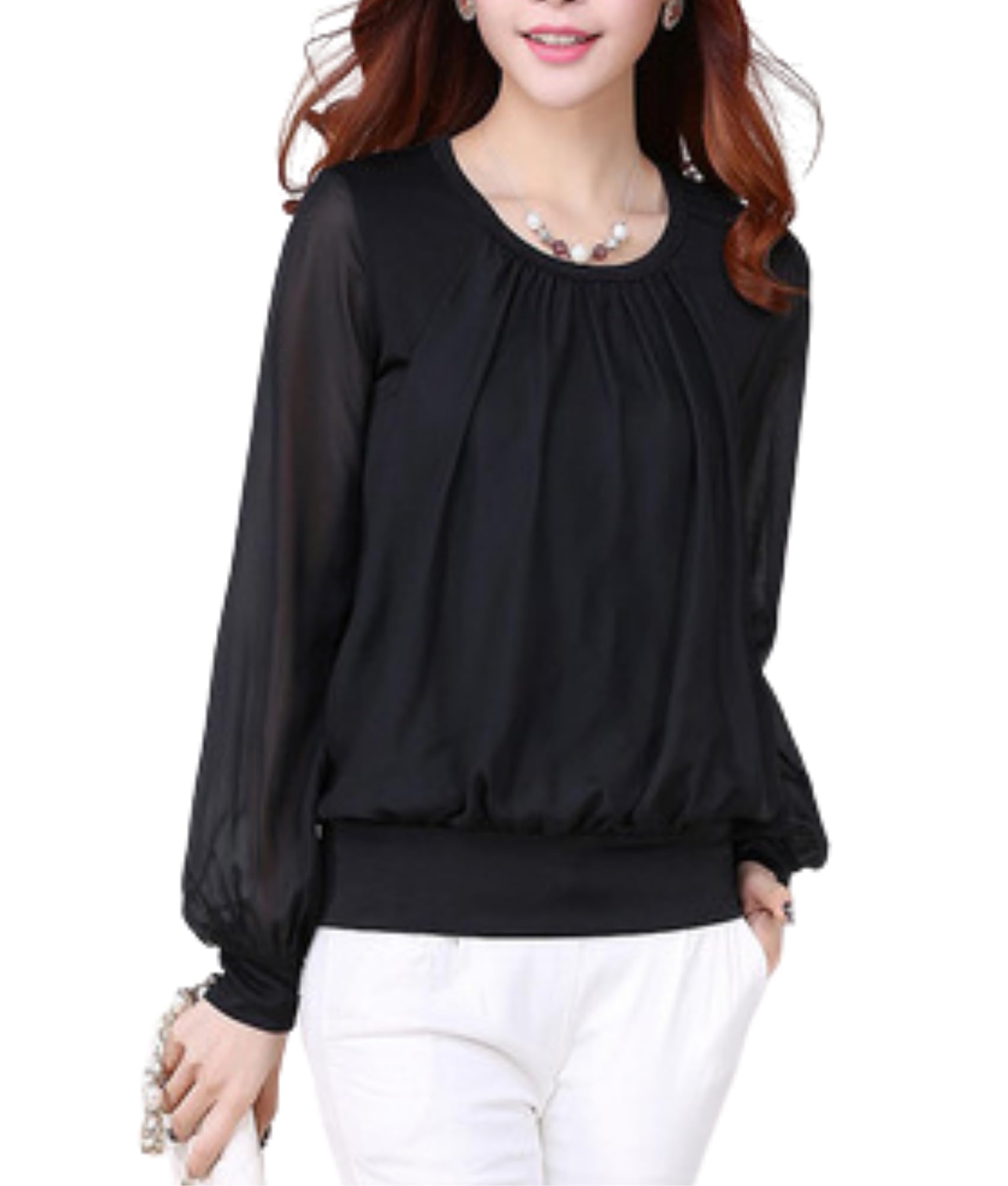 

Sheer Long Black C&CL Blouse, Sleeve, Women s, Chiffon, Casual, Spring/Autumn, Formal, (JP, Alphabet, M, Black)