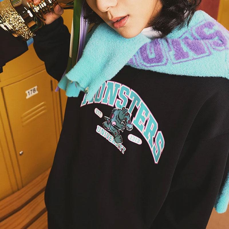Li-Ning Disney Collaboration Series Cartoon Letter Print Fleece Warm Loose Pullover Sweatshirt Unisex Sweatshirt Black AWDT813-1